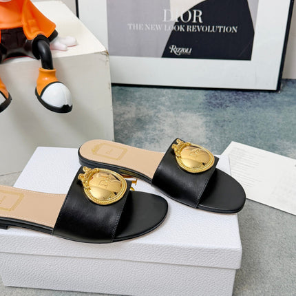 DIOR 26S SANDALS IN BLACK CALFSKIN WITH GOLD HARDWARE