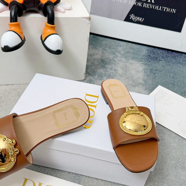 DIOR 26S SANDALS IN BROWN CALFSKIN WITH GOLD HARDWARE