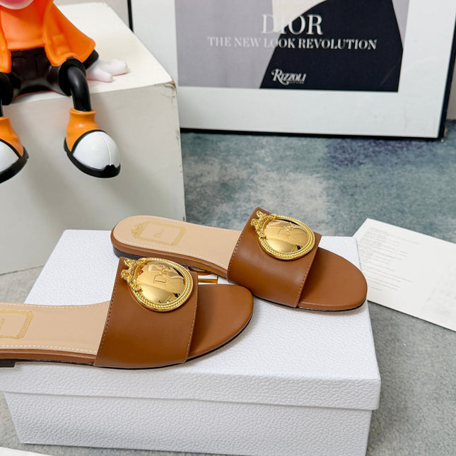 DIOR 26S SANDALS IN BROWN CALFSKIN WITH GOLD HARDWARE