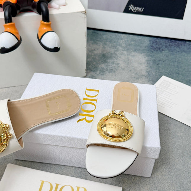 DIOR 26S SANDALS IN WHITE CALFSKIN WITH GOLD HARDWARE