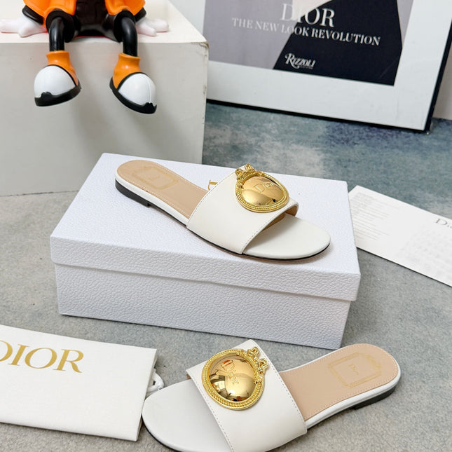DIOR 26S SANDALS IN WHITE CALFSKIN WITH GOLD HARDWARE