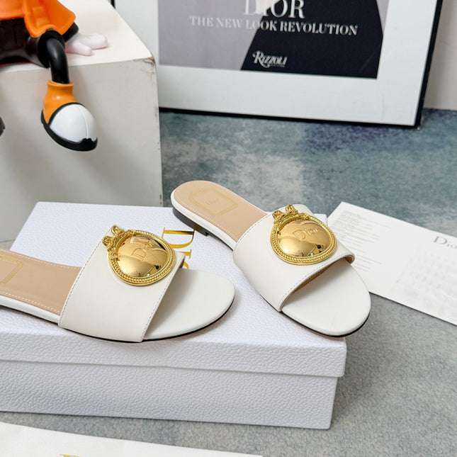 DIOR 26S SANDALS IN WHITE CALFSKIN WITH GOLD HARDWARE