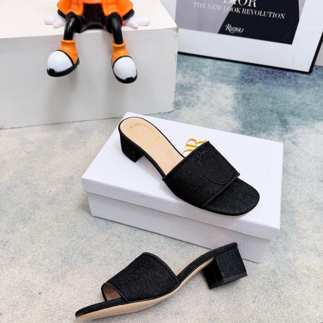 DIOR 26S HIGH-HEEL SANDALS 45 MM IN BLACK DENIM