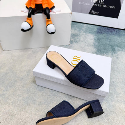 DIOR 26S HIGH-HEEL SANDALS 45 MM IN NAVY BLUE DENIM