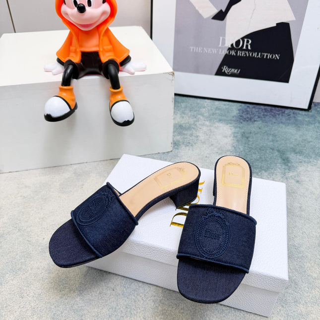 DIOR 26S HIGH-HEEL SANDALS 45 MM IN NAVY BLUE DENIM