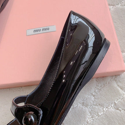 Glossy Black Ballet Shoes Sheepskin