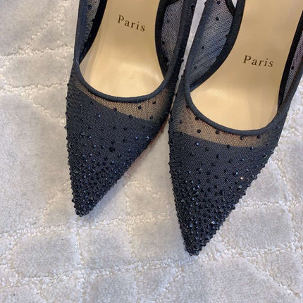 MISS Z SLINGBLACK PUMPS DAZZLING 85MM IN BLACK MESH AND STRASS