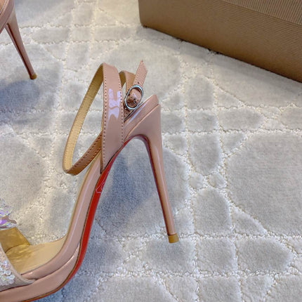CRYSTAL QUEEN SANDAL 100MM IN NUDE CALFSKIN EMBELLISHED