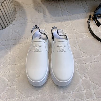 CELINE 26S WEDGE MULES MM IN WHITE SMOOTH CALFSKIN
