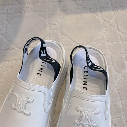 CELINE 26S WEDGE MULES MM IN WHITE SMOOTH CALFSKIN