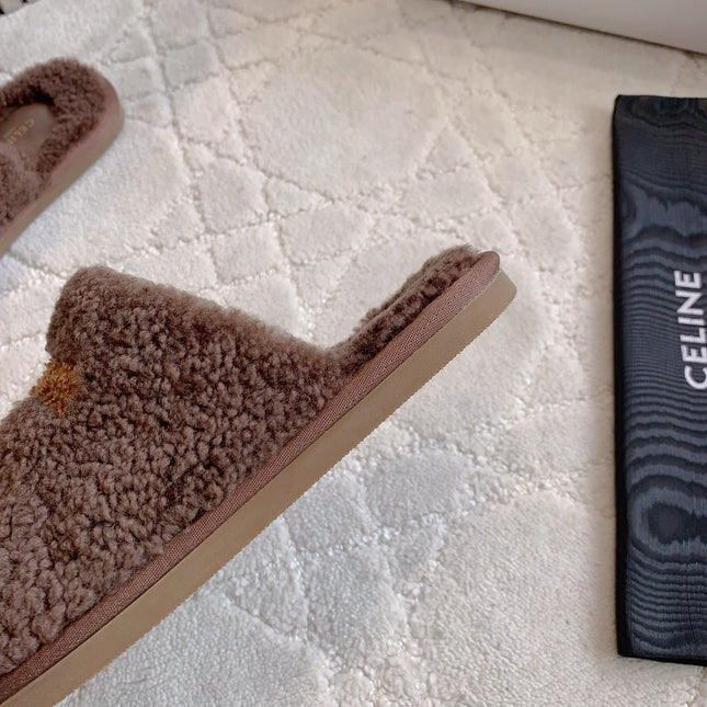 CELINE 26S MULES WITH LOGO IN DARK BROWN WOOL