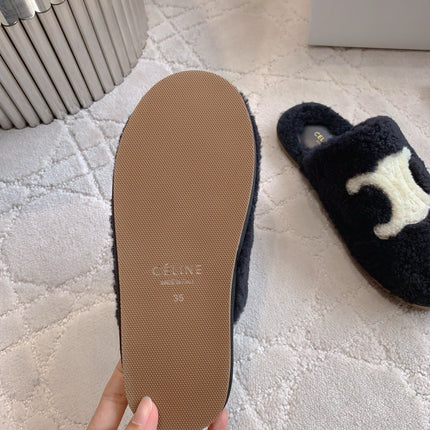 CELINE 26S MULES WITH LOGO IN BLACK WOOL