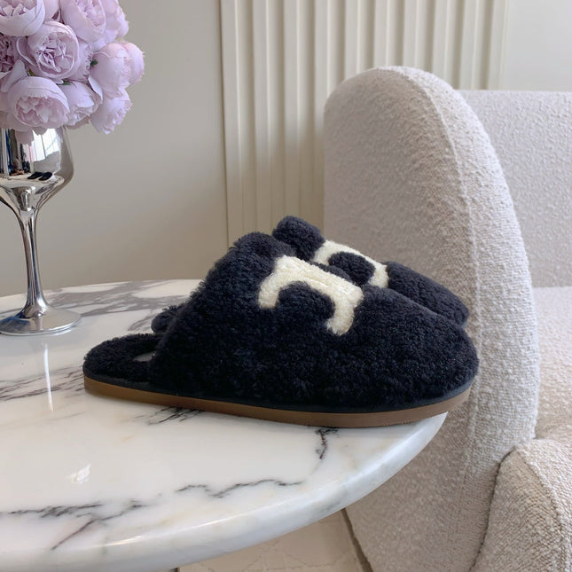CELINE 26S MULES WITH LOGO IN BLACK WOOL