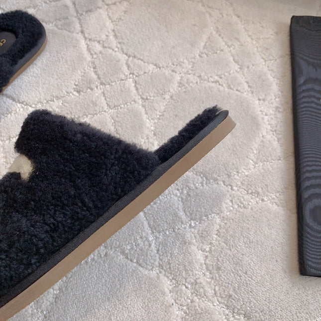 CELINE 26S MULES WITH LOGO IN BLACK WOOL