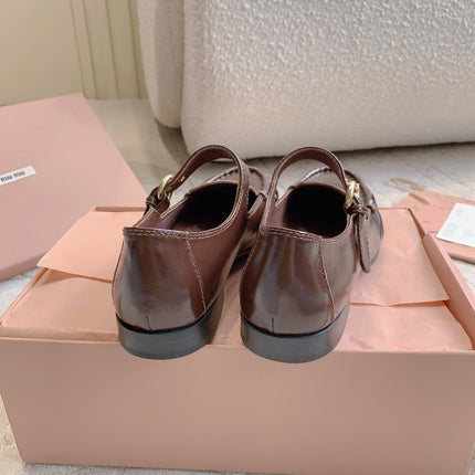 MIUMIU 26S LOAFERS IN BROWN CALFSKIN WITH STRAP