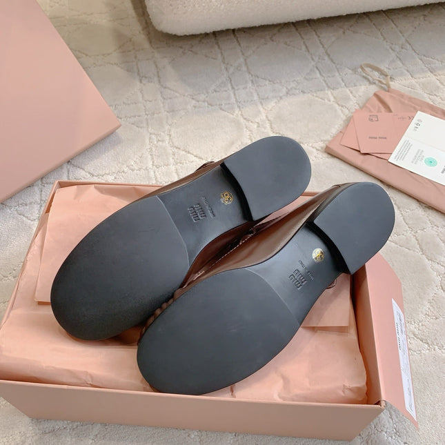 MIUMIU 26S LOAFERS IN BROWN CALFSKIN WITH STRAP