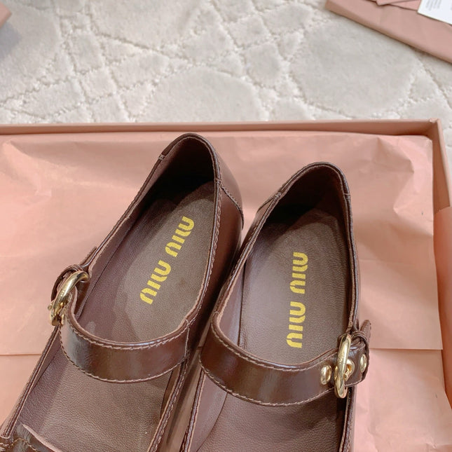 MIUMIU 26S LOAFERS IN BROWN CALFSKIN WITH STRAP