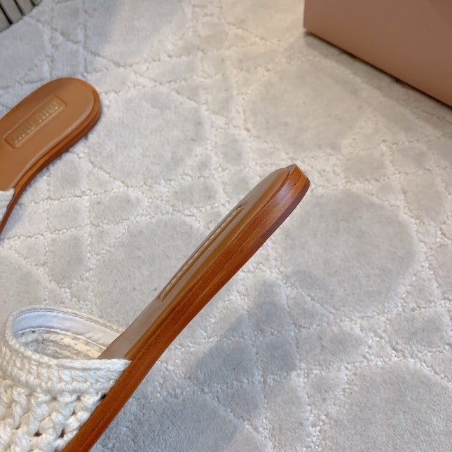 MIUMIU 26S SLIDE SANDALS IN WHITE CALFSKIN AND WOOL