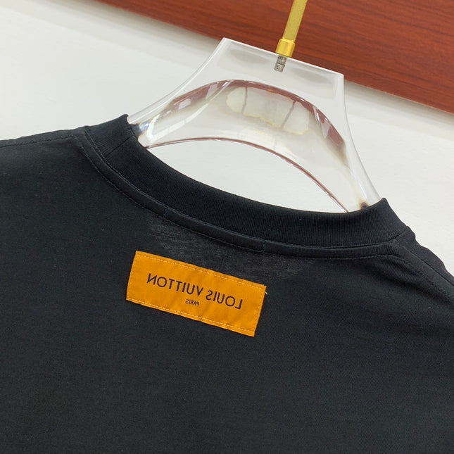 LV T-SHIRT IN BLACK PURE COTTON EMBROIDERED LOGO 238889