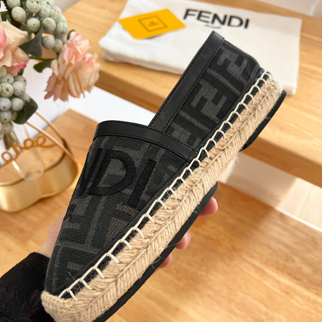 FENDI 26S ESPADRILLE LOAFERS IN BLACK CANVAS STYLE 3