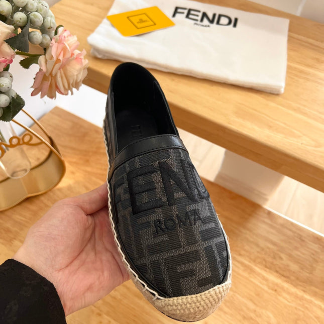 FENDI 26S ESPADRILLE LOAFERS IN BLACK CANVAS STYLE 3