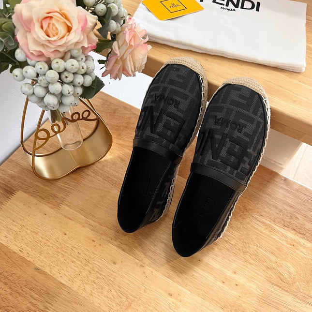 FENDI 26S ESPADRILLE LOAFERS IN BLACK CANVAS STYLE 3