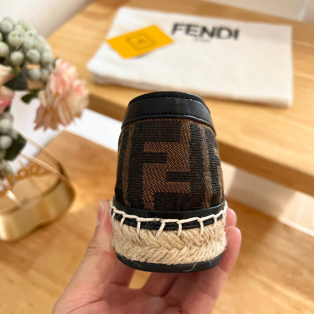 FENDI 26S ESPADRILLE LOAFERS IN DARK BROWN AND BLACK CANVAS STYLE 2