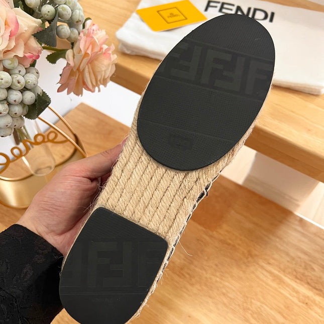 FENDI 26S ESPADRILLE LOAFERS IN DARK BROWN AND BLACK CANVAS STYLE 2