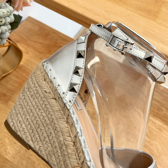 VALENTINO 26S WEDGE SHOES IN SILVER METALLIC CALFSKIN