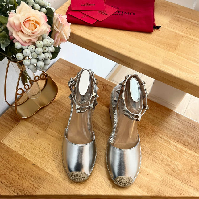 VALENTINO 26S WEDGE SHOES IN SILVER METALLIC CALFSKIN
