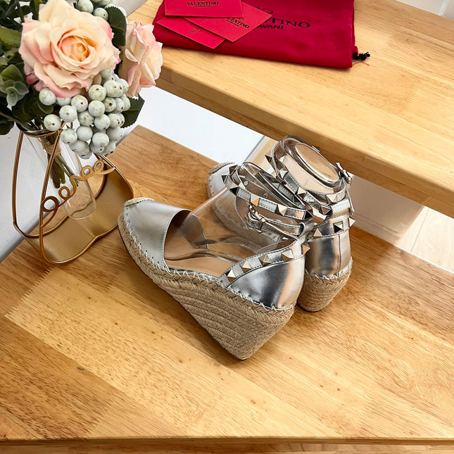 VALENTINO 26S WEDGE SHOES IN SILVER METALLIC CALFSKIN