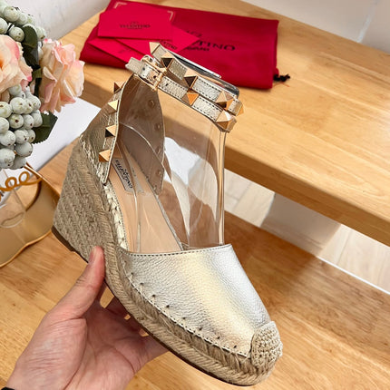 VALENTINO 26S WEDGE SHOES IN PALE GOLD CALFSKIN