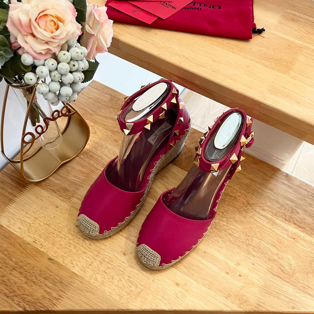 VALENTINO 26S WEDGE SHOES IN DARK PINK CALFSKIN