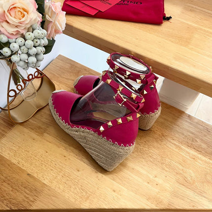 VALENTINO 26S WEDGE SHOES IN DARK PINK CALFSKIN
