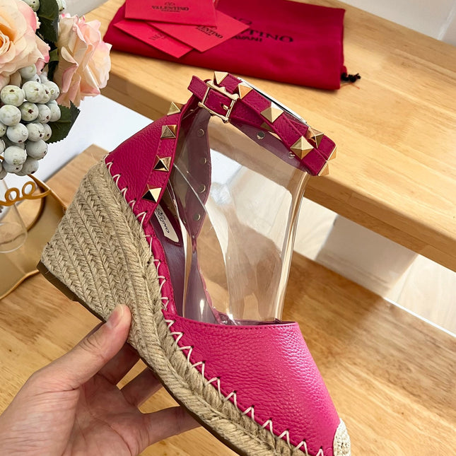 VALENTINO 26S WEDGE SHOES IN DARK PINK CALFSKIN