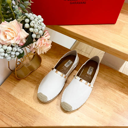 VALENTINO 26S SLIP ON SHOES IN WHITE CANVAS WITH ROCKSTUDS
