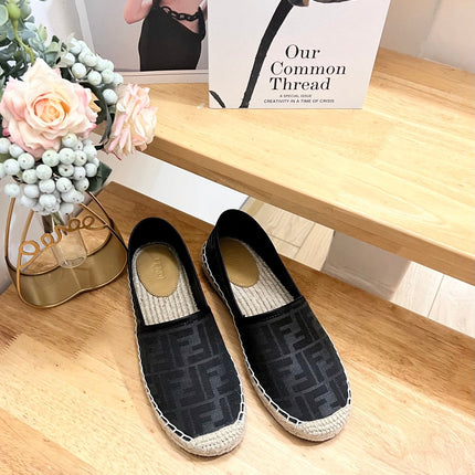 FENDI 26S ESPADRILLE LOAFERS IN BLACK CANVAS STYLE 5