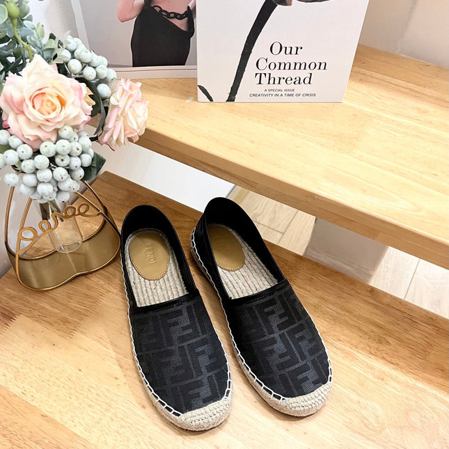 FENDI 26S ESPADRILLE LOAFERS IN BLACK CANVAS STYLE 5