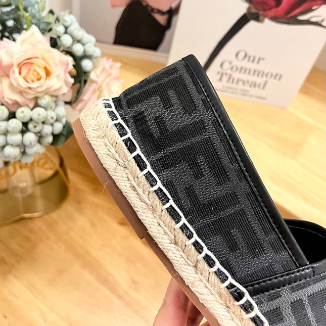 FENDI 26S ESPADRILLE LOAFERS IN BLACK CANVAS STYLE 5
