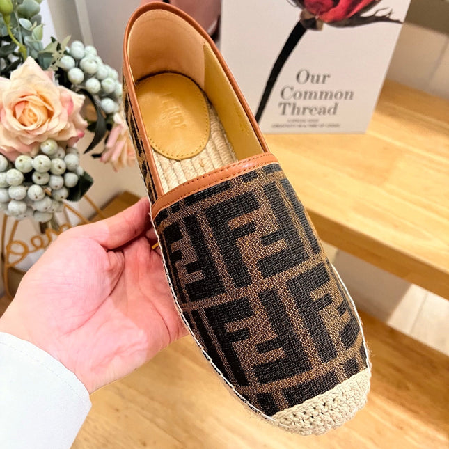 FENDI 26S ESPADRILLE LOAFERS IN DARK BROWN CANVAS STYLE 4