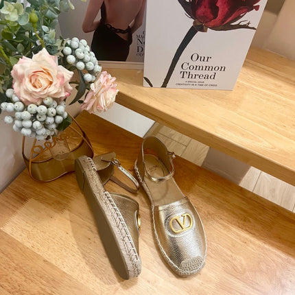 VALENTINO 26S ESPADRILLE SHOES IN METALLIC GOLD CALFSKIN