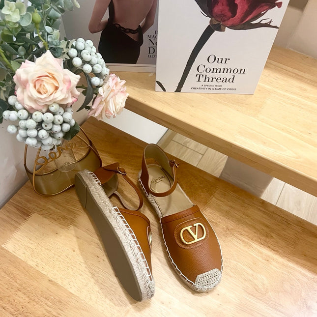 VALENTINO 26S ESPADRILLE SHOES IN BROWN CALFSKIN