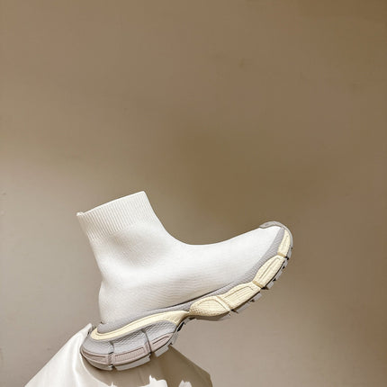 BALENCIAGA 25S SPEED TRAINER SNEAKERS 55 MM IN WHITE AND GREY KNIT