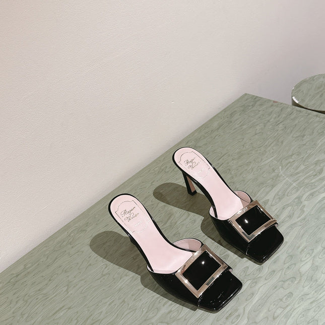 TRUMPET METALLIC MULES IN BLACK PATENT CALFSKIN