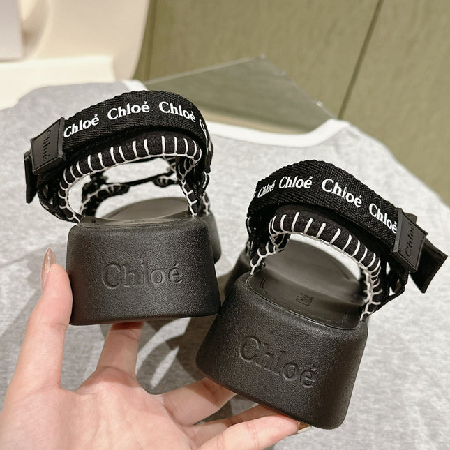 CHLOÉ 26S SANDALS IN BLACK LAMBSKIN AND CANVAS