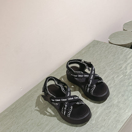 CHLOÉ 26S SANDALS IN BLACK LAMBSKIN AND CANVAS