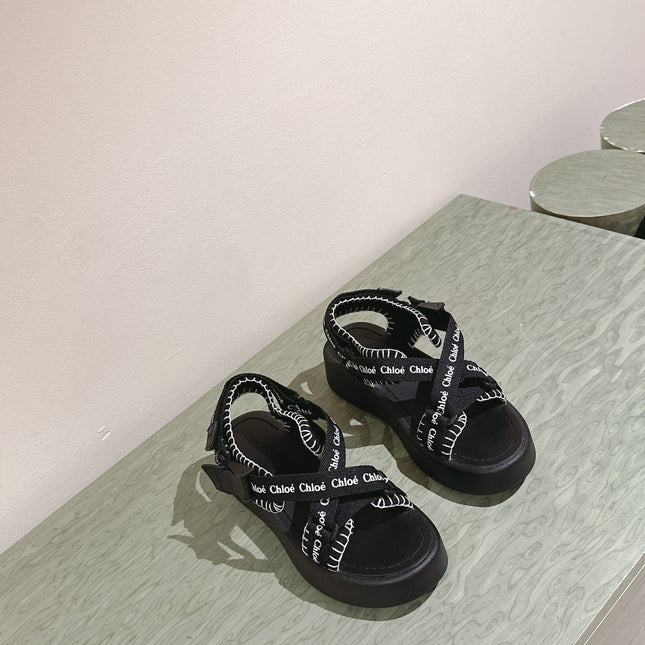 CHLOÉ 26S SANDALS IN BLACK LAMBSKIN AND CANVAS