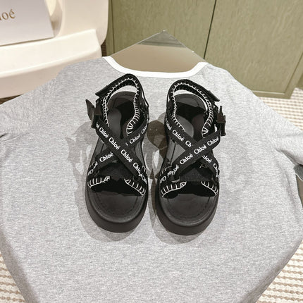 CHLOÉ 26S SANDALS IN BLACK LAMBSKIN AND CANVAS