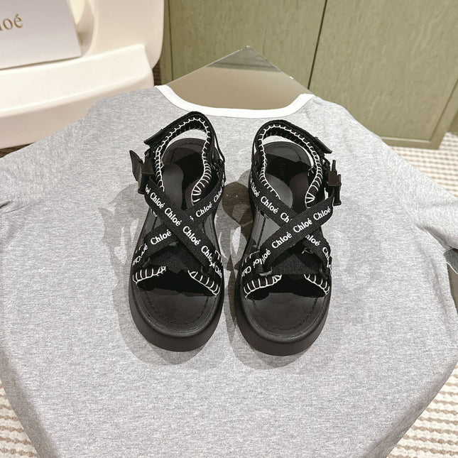 CHLOÉ 26S SANDALS IN BLACK LAMBSKIN AND CANVAS