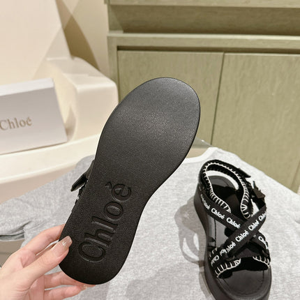 CHLOÉ 26S SANDALS IN BLACK LAMBSKIN AND CANVAS